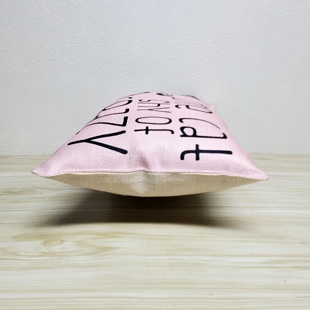 Cat Throw Pillow In Pink Canvas Fabric wQuote 